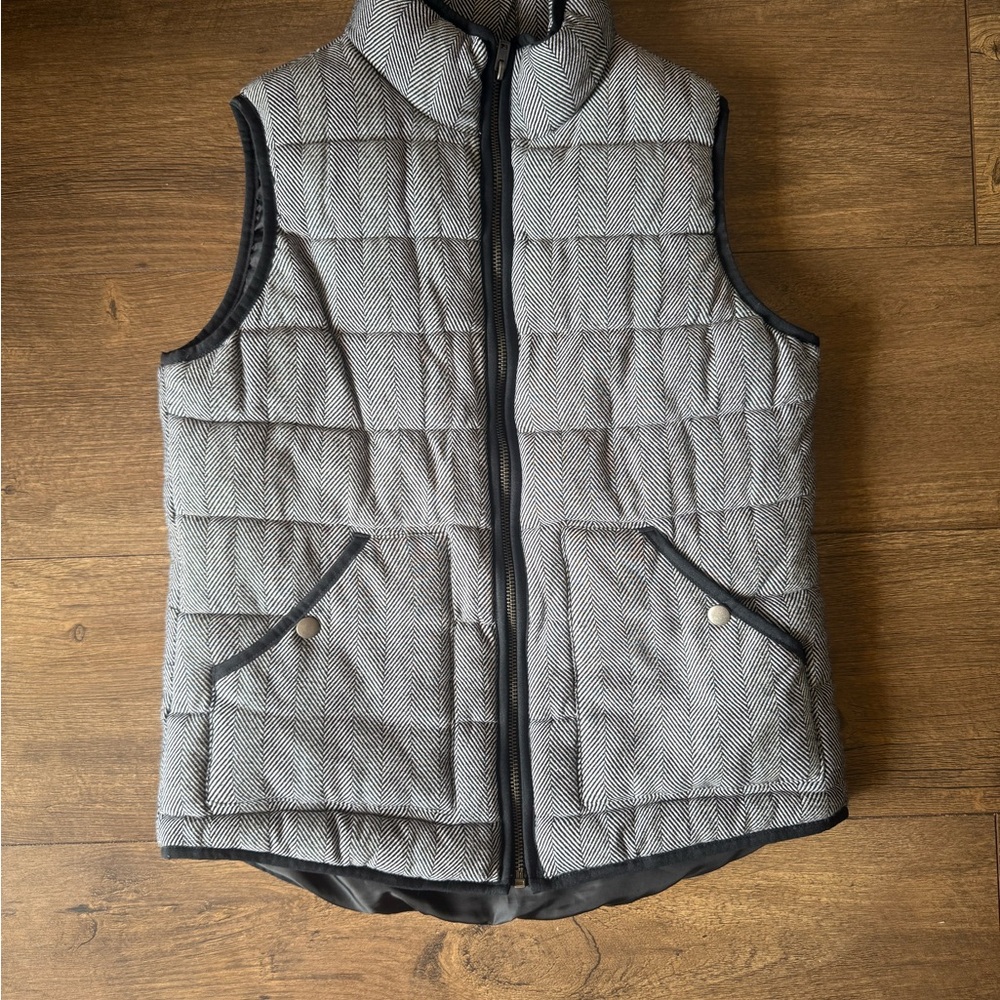 Black Quilted Vest with Herringbone Detail